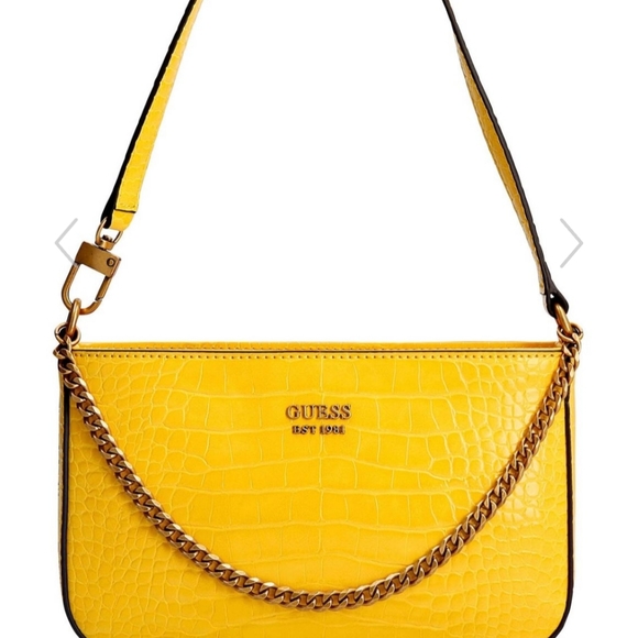 GUESS Marciano Katey Croc Mini Yellow Top Zip Shoulder Bag Purse - Picture 2 of 6